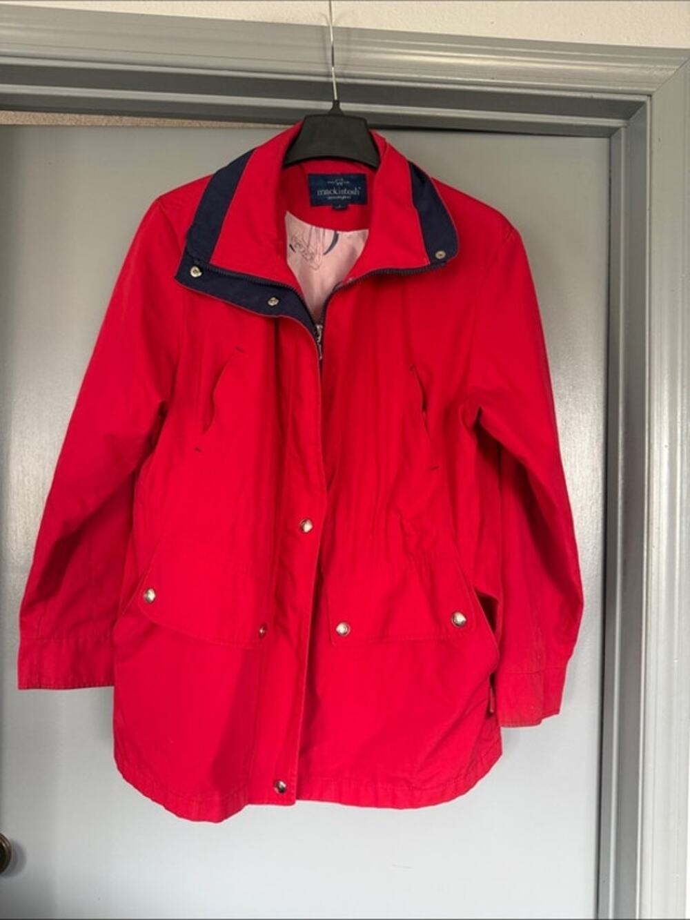 Mackintosh New England Red Jacket Zip and Snaps sz Large Pockets Lined